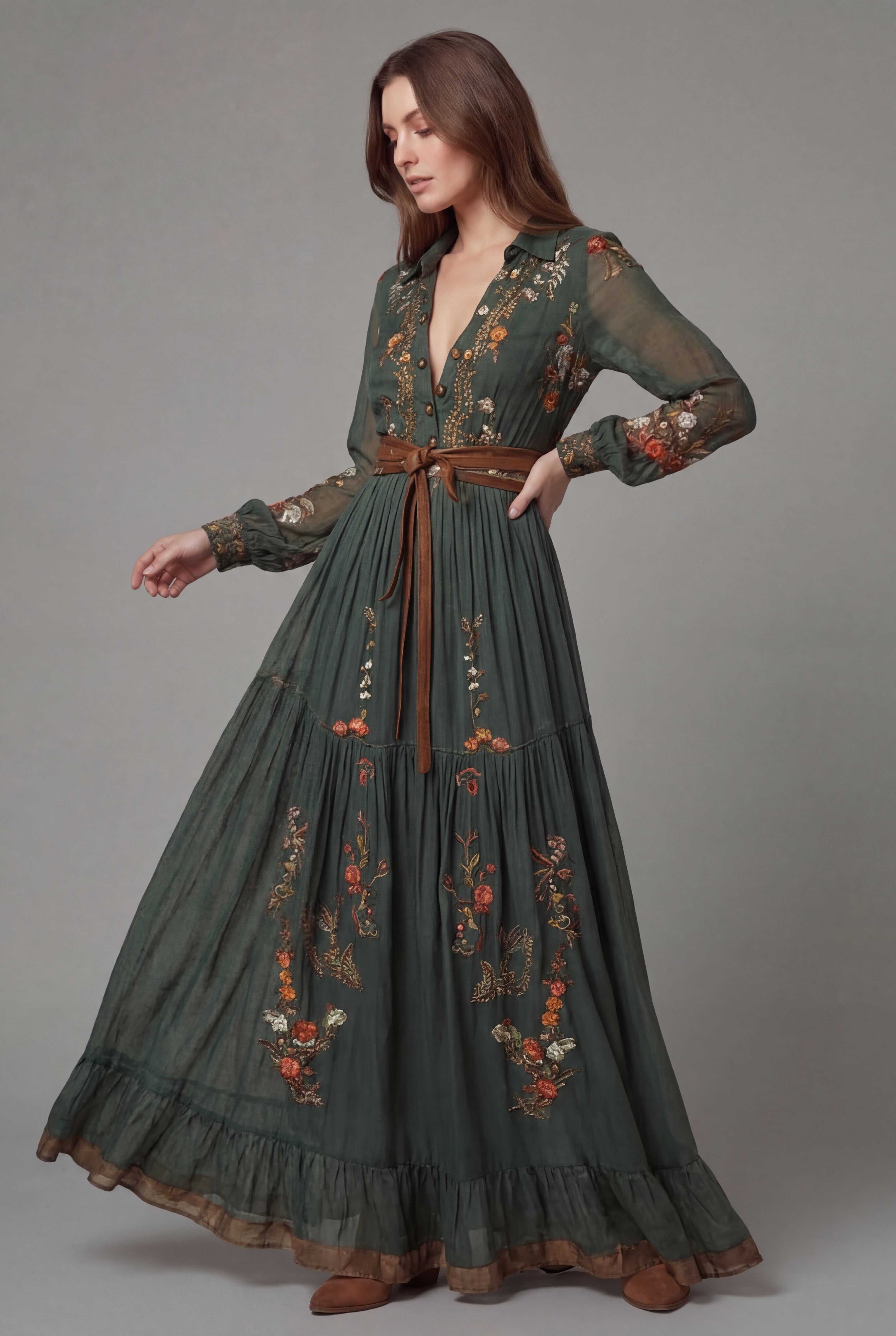 Dames Vintage Bohemian Bloemenprint Maxi Jurk
