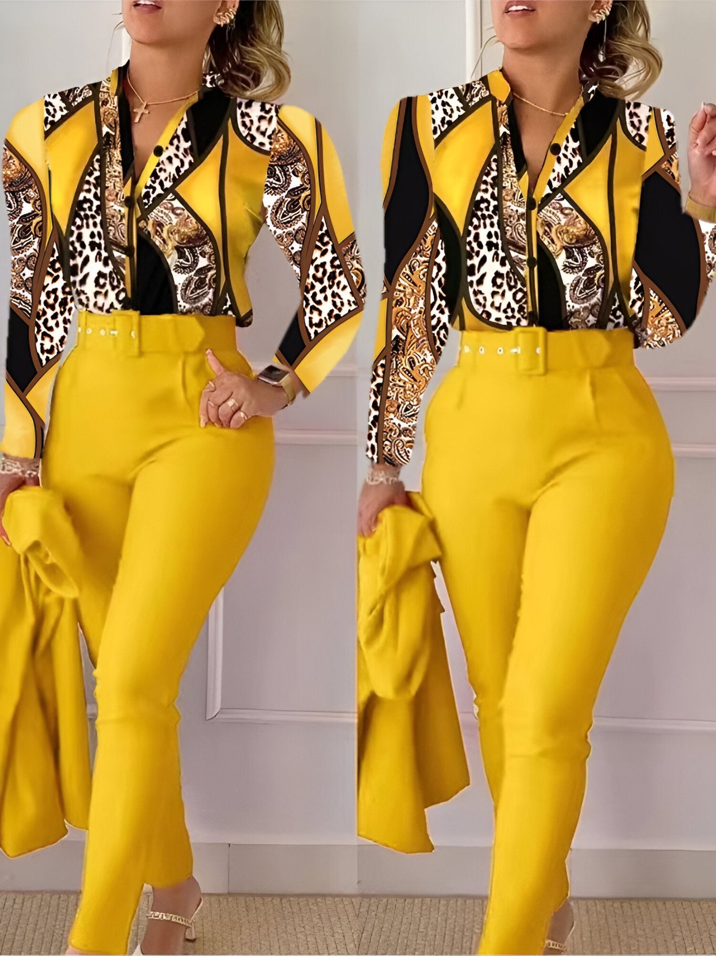 Lyneth Set | Lange Mouw V-Hals Top en Broek Set