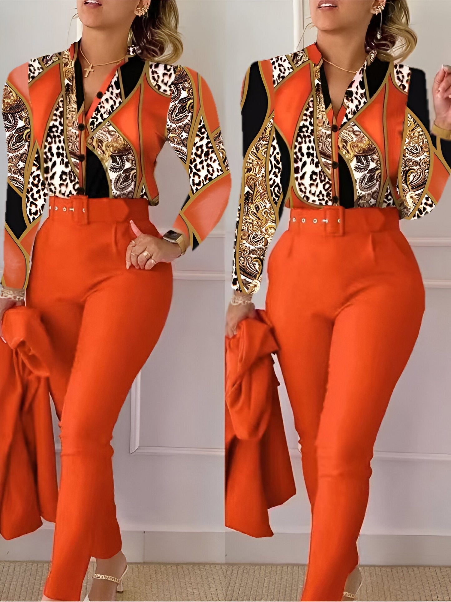 Lyneth Set | Lange Mouw V-Hals Top en Broek Set