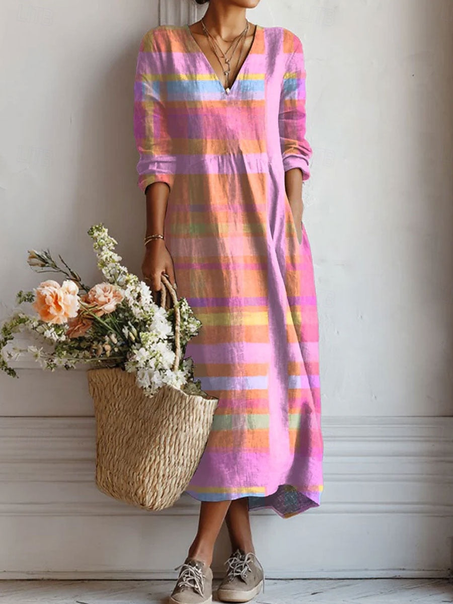Women's Comfort Midi Dress Stripes Sunset