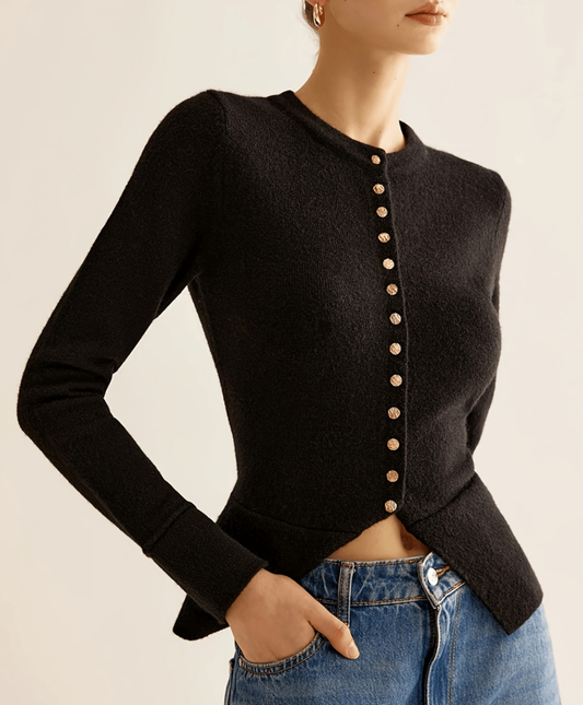 Wilda Vest | Dames Herfst Zwart Gebreid Vest met Knoopsluiting