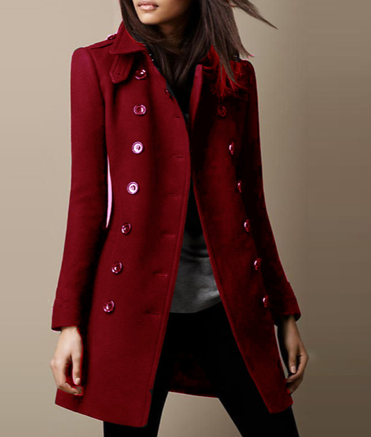 Brielle Jas | Dames Herfst Wolmix Jas met Dubbele Rij Knopen