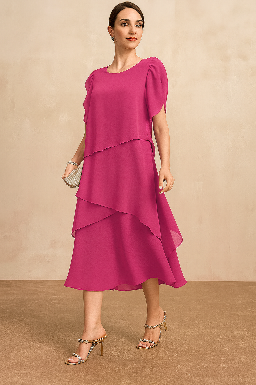 Dames Klassieke Chiffon Midi Jurk