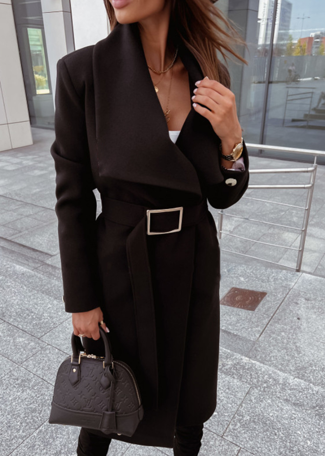 Yazzmine Coat | Herfst Lange Jas met Ceintuur en Gesp