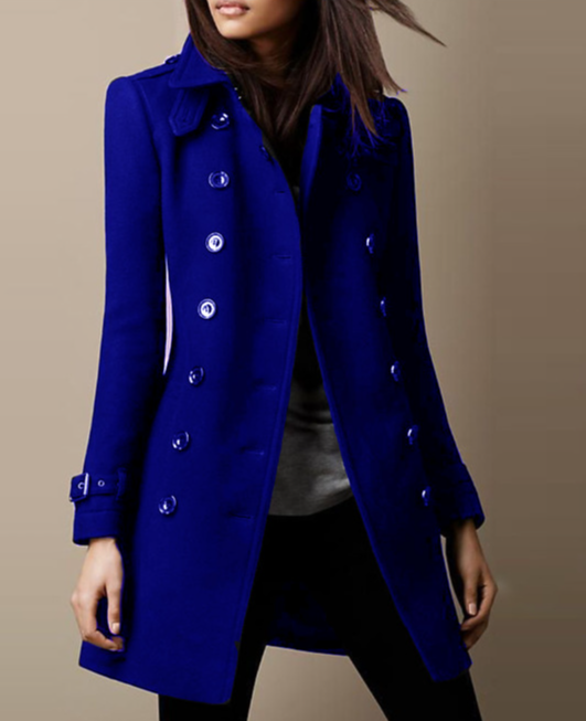 Brielle Jas | Dames Herfst Wolmix Jas met Dubbele Rij Knopen