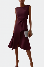 Dames Gedrapeerde Asymmetrische Midi Jurk