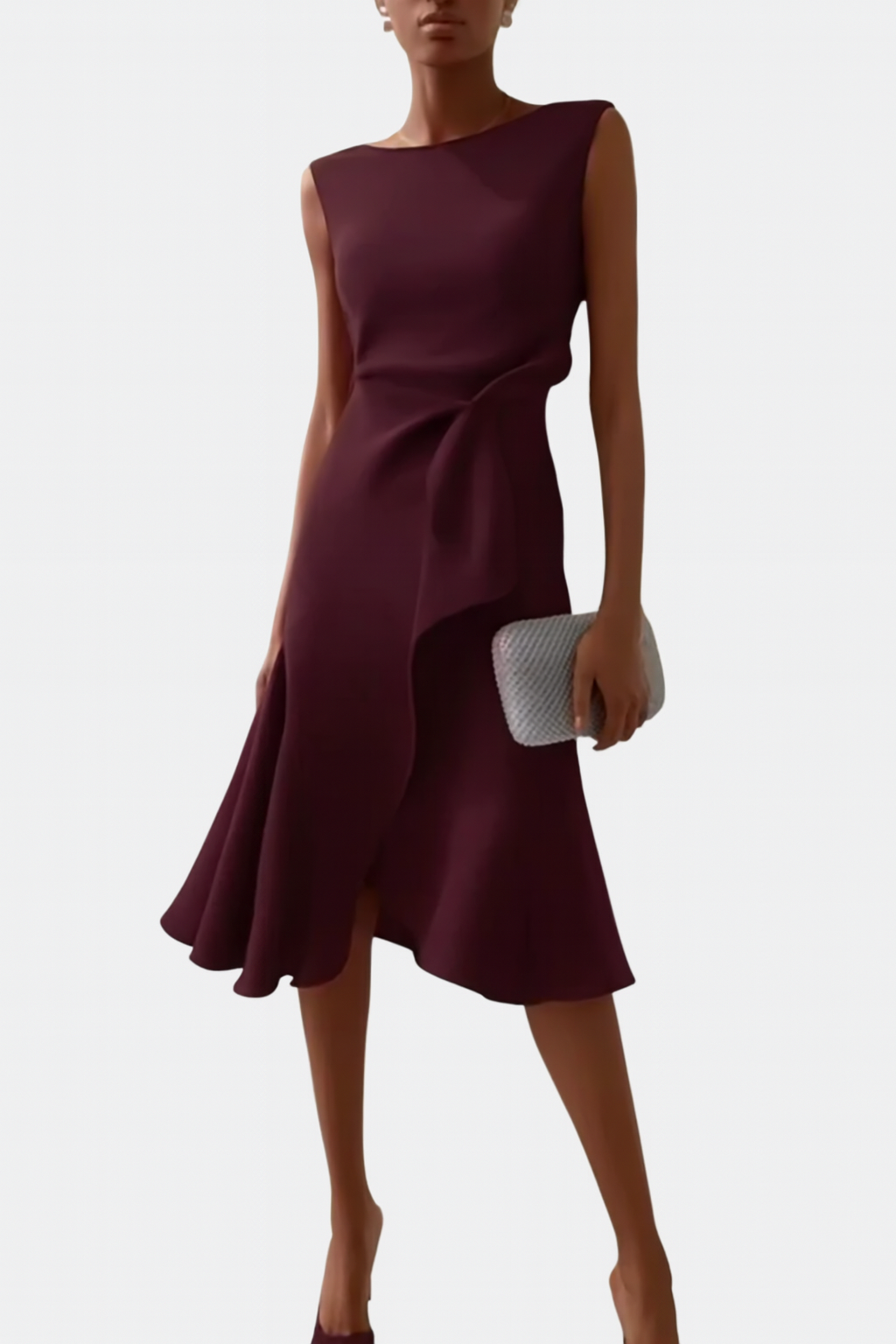 Dames Gedrapeerde Asymmetrische Midi Jurk