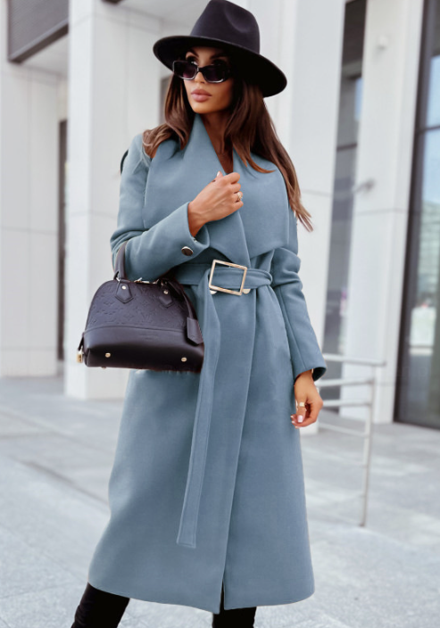 Yazzmine Coat | Herfst Lange Jas met Ceintuur en Gesp
