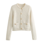 Wendy Vest | Dames Herfst Witte Gebreide Cardigan met Metalen Knoopdetails