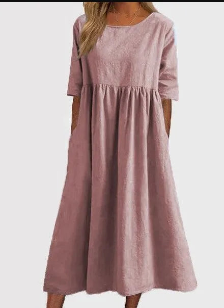 Dames Lente Midi Jurk Stijlvol