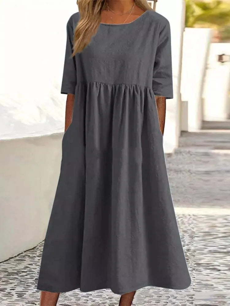 Dames Lente Midi Jurk Stijlvol