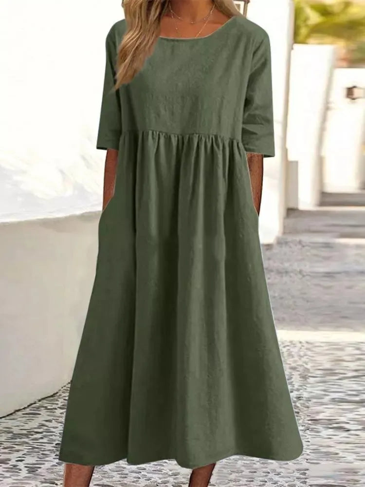 Dames Lente Midi Jurk Stijlvol