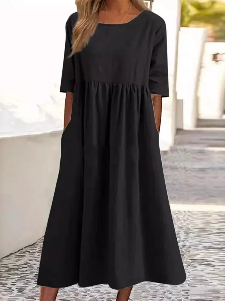Dames Lente Midi Jurk Stijlvol