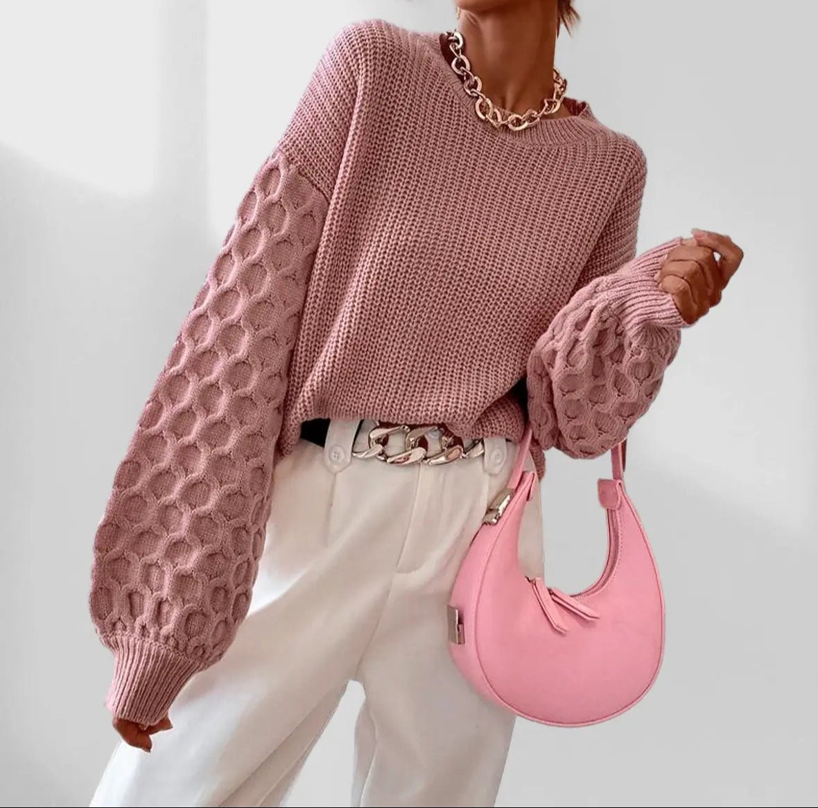 Aida Trui | Dames Winter Gebreide Trui met Ballonmouwen en Structuur