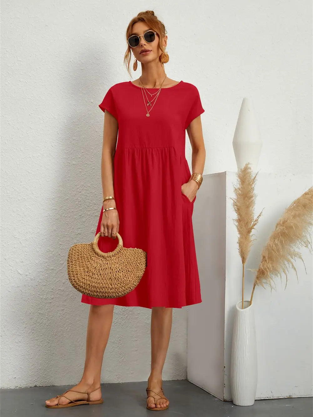 Dames Midi Jurk met Zakken