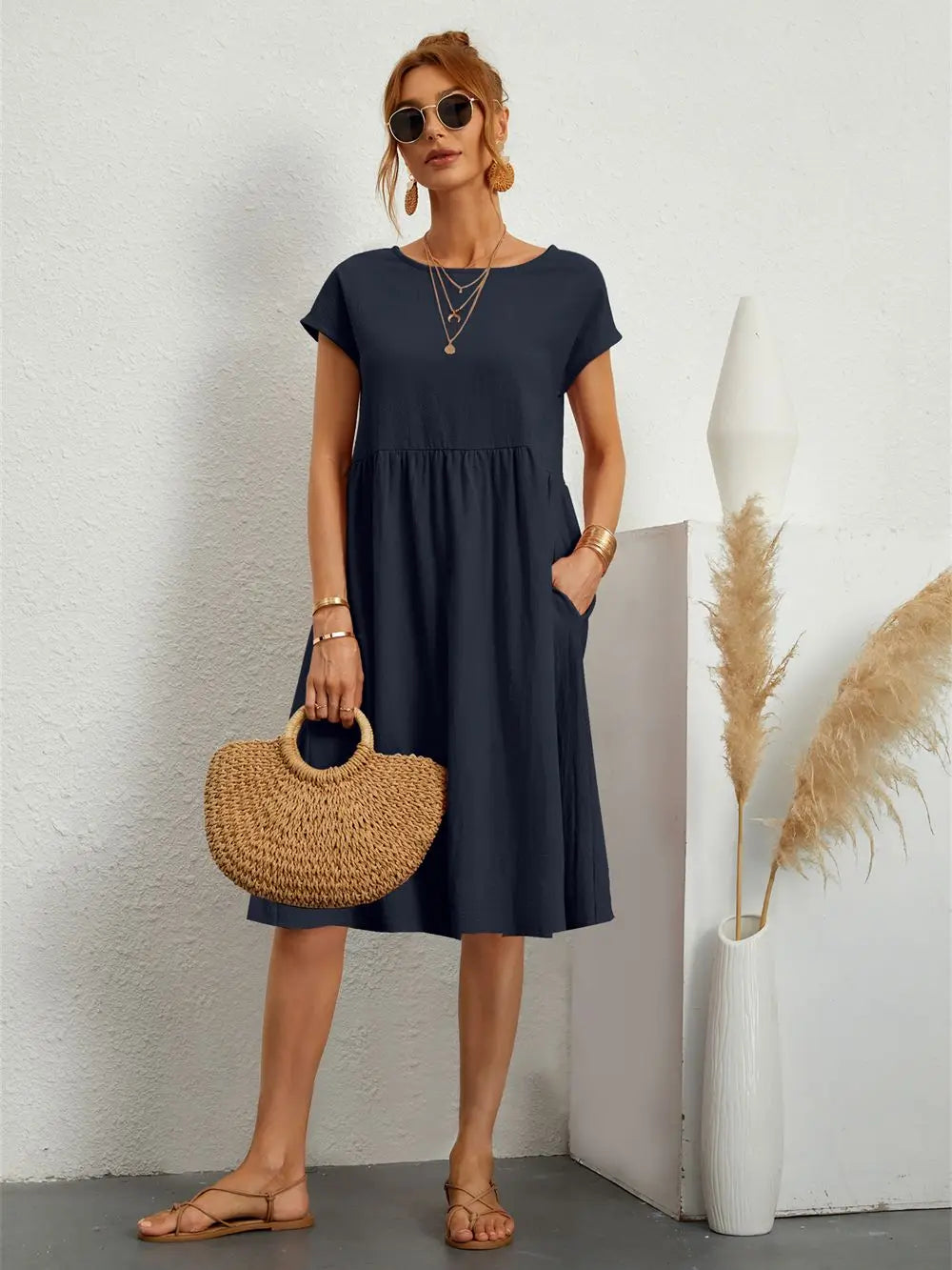 Dames Midi Jurk met Zakken