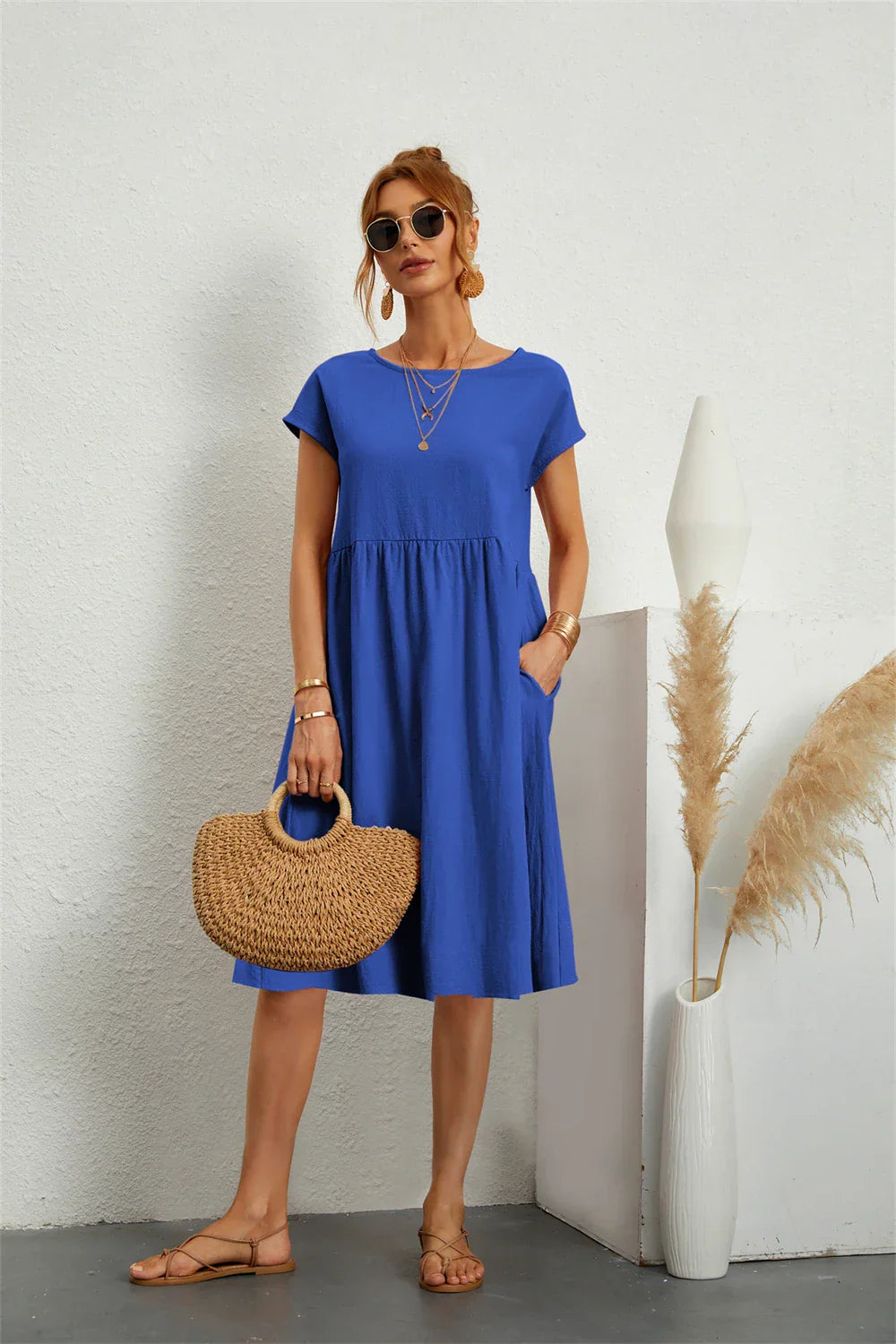 Dames Midi Jurk met Zakken