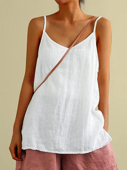 Kathleen Top | Zomerse linnen top in spaghettibandjes - Carla Moda