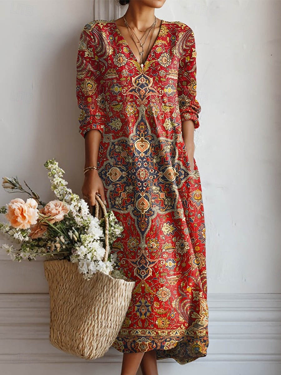Dames Comfort Midi Jurk Patchwork Bloemenprint