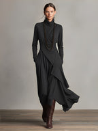 Dames Asymmetrische Gebreide Maxi Jurk met Col