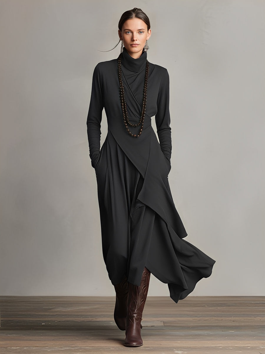 Dames Asymmetrische Gebreide Maxi Jurk met Col