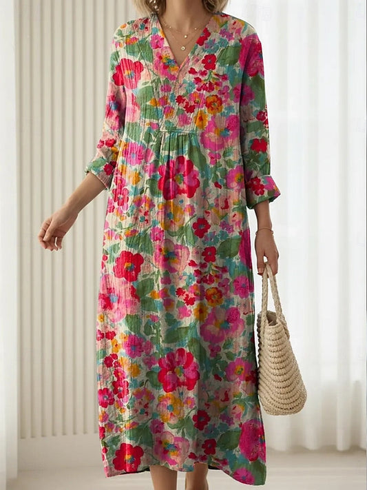 Dames Comfort Midi Jurk Bloemenprint Herfst
