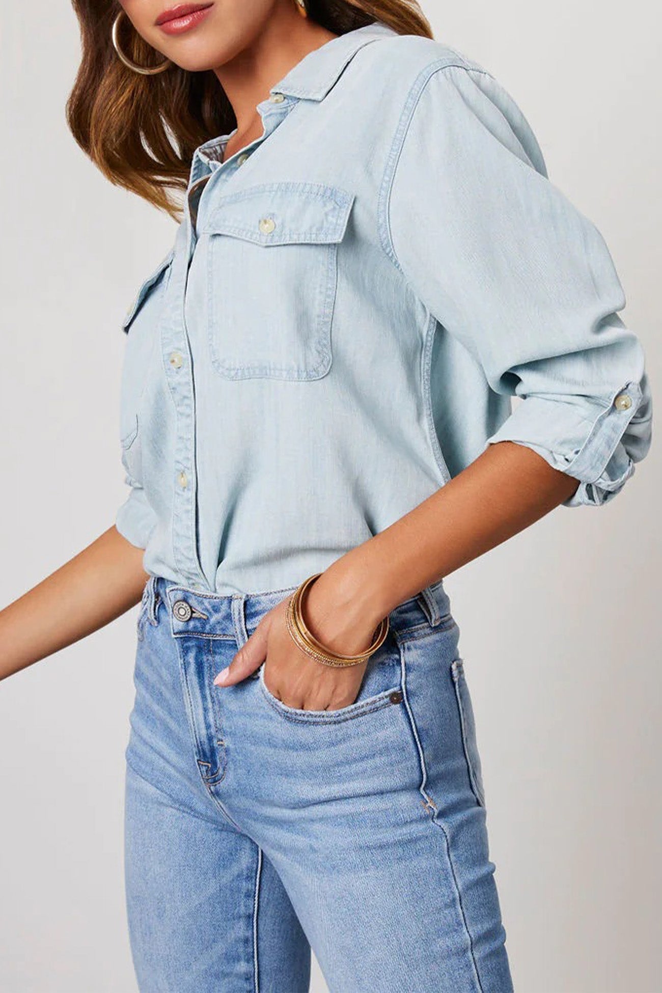 Salome Blouse | Dames Herfst Denim Blouse met Knopen en Lange Mouwen
