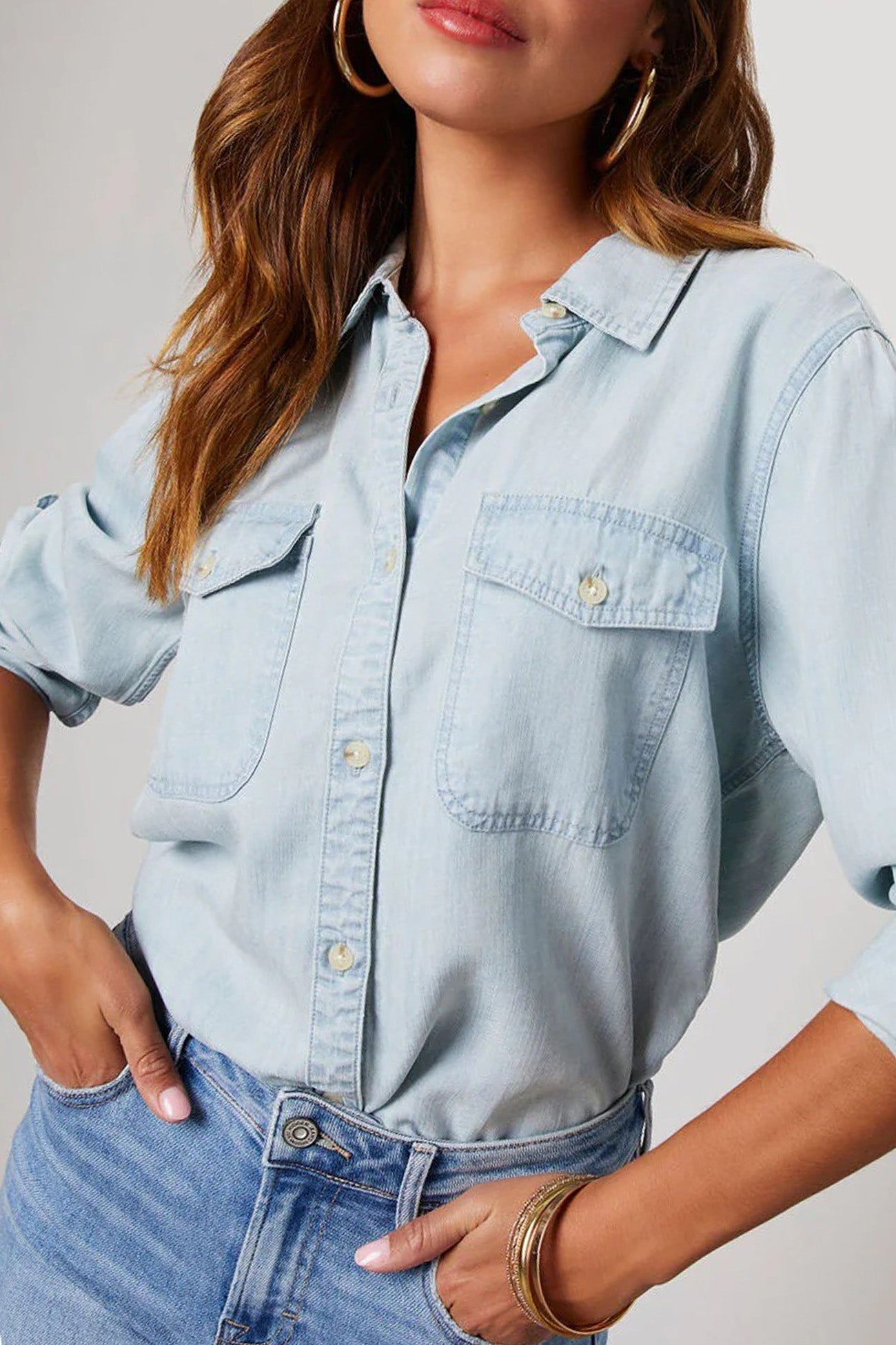 Salome Blouse | Dames Herfst Denim Blouse met Knopen en Lange Mouwen