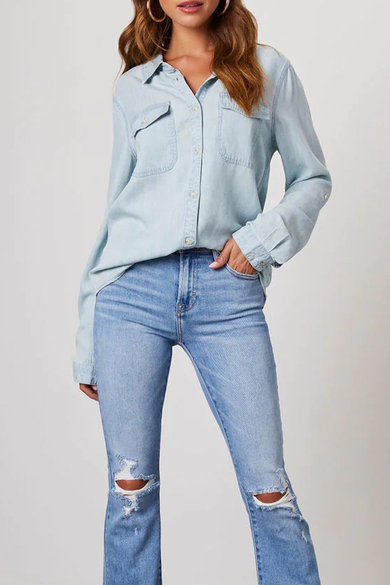 Salome Blouse | Dames Herfst Denim Blouse met Knopen en Lange Mouwen