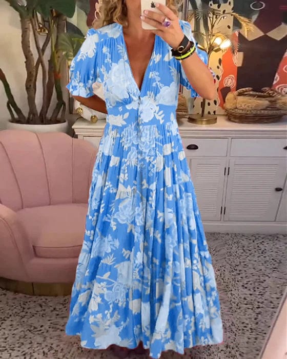 Dames Maxi Jurk Bloemenprint met Gesmokte Taille