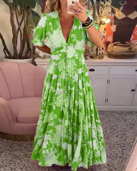 Dames Maxi Jurk Bloemenprint met Gesmokte Taille