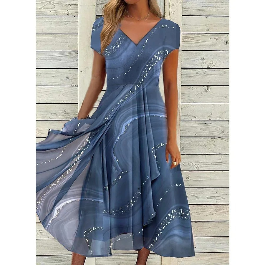 Dames Midi Jurk V Hals