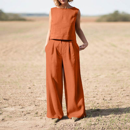 Marybeth Set | Vrouwen mouwloze top & wijde pijp broeken set