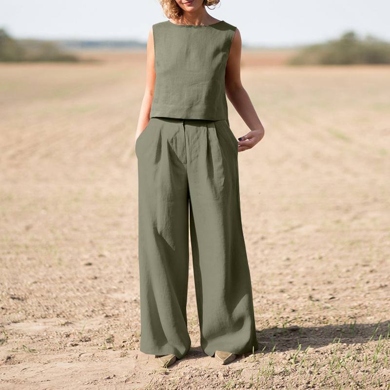 Marybeth Set | Vrouwen mouwloze top & wijde pijp broeken set