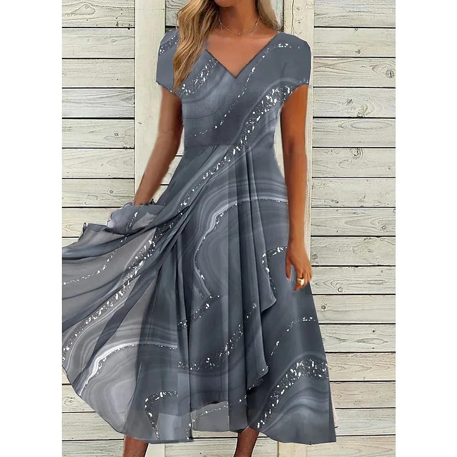 Dames Midi Jurk V Hals