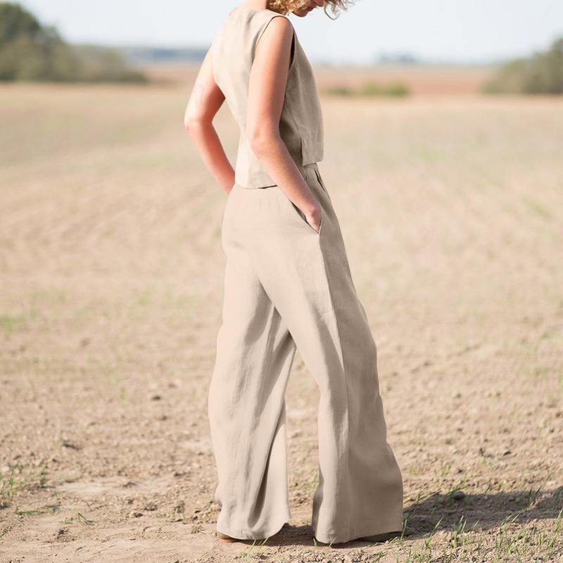 Marybeth Set | Vrouwen mouwloze top & wijde pijp broeken set