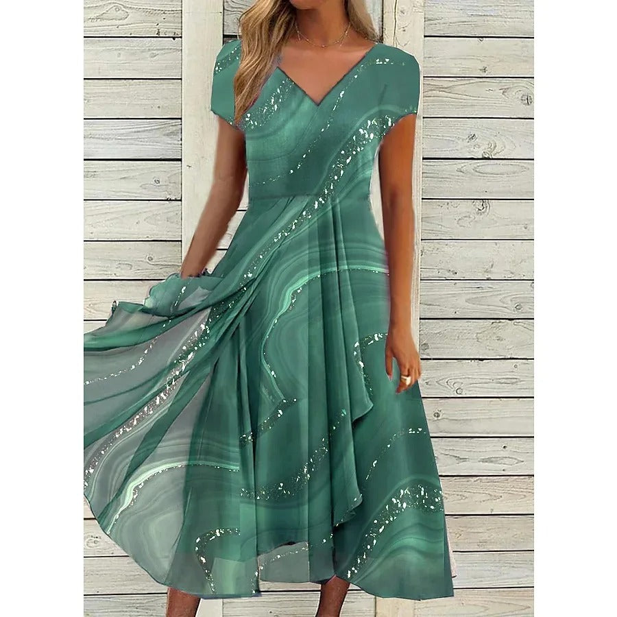 Dames Midi Jurk V Hals