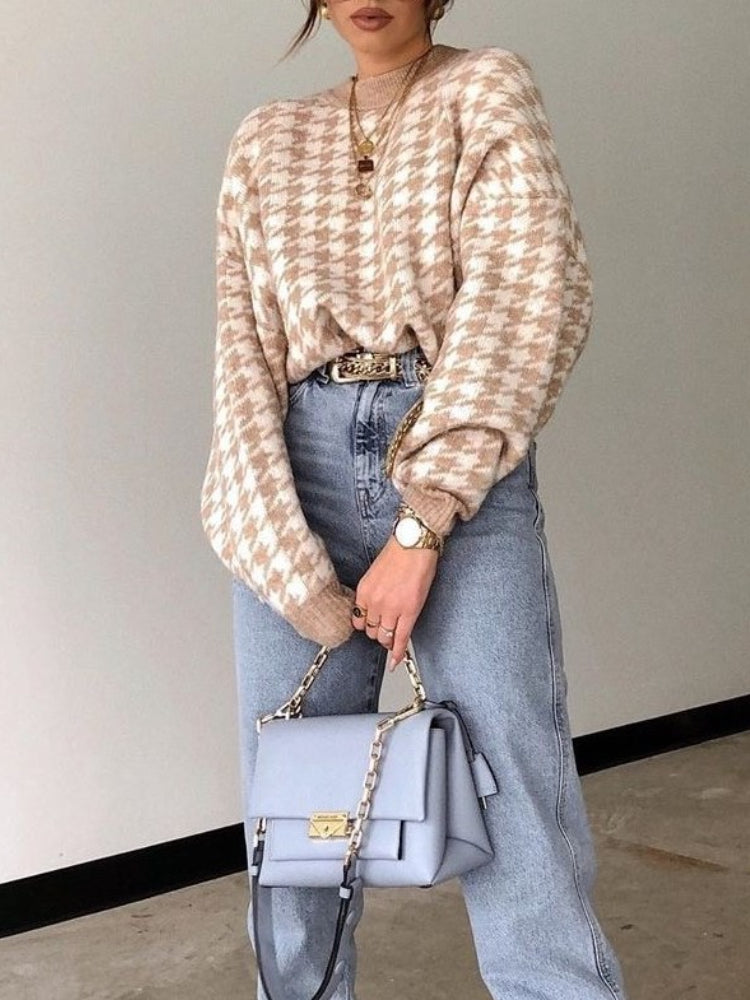 Cora Trui | Dames Winter Gebreide Trui met Ruitpatroon