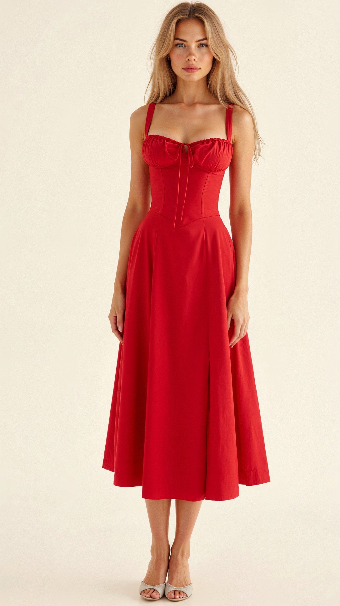 Dames Bustier Midi Jurk met Split