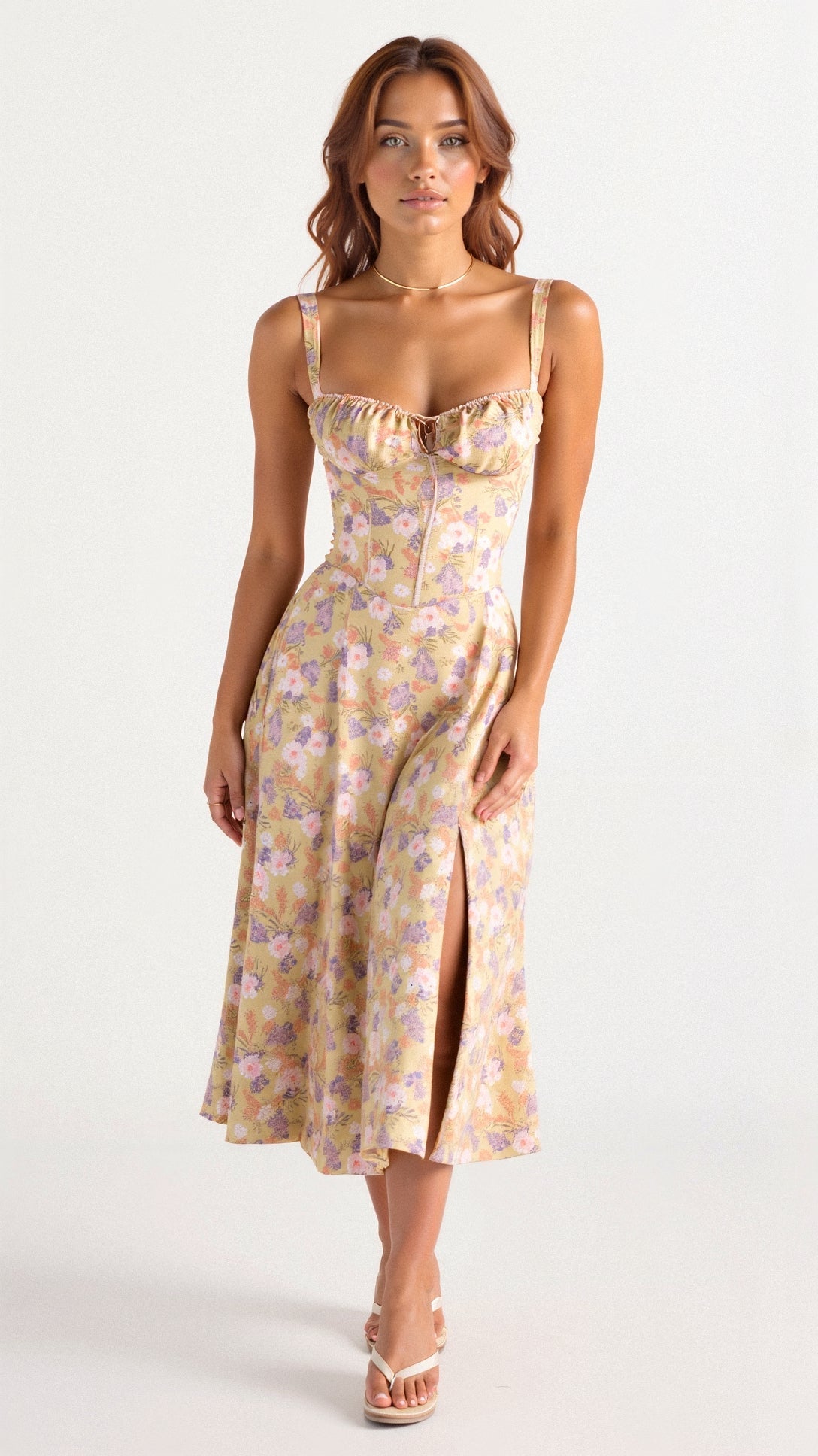 Dames Bustier Midi Jurk met Split