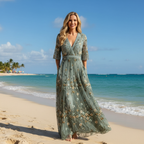 Dames Geborduurde Bloemenprint Maxi Jurk