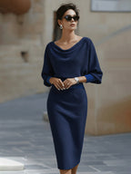 Dames Gedrapeerde Midi Jurk Elegant