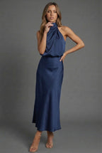 Dames Halter Midi Jurk Satijnen Stijl