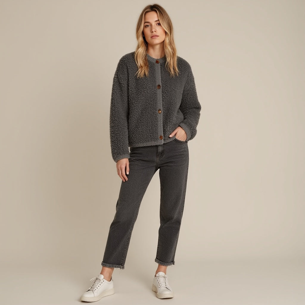 Wendolyn Vest | Dames Herfst Fluffy Gebreid Vest met Decoratieve Knopen