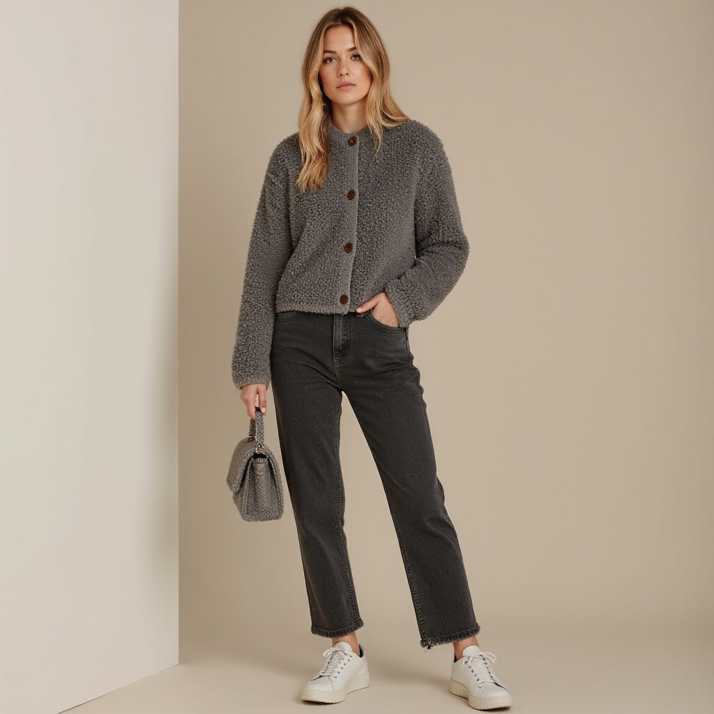 Wendolyn Vest | Dames Herfst Fluffy Gebreid Vest met Decoratieve Knopen