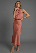 Dames Halter Midi Jurk Satijnen Stijl