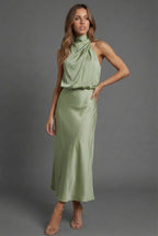 Dames Halter Midi Jurk Satijnen Stijl