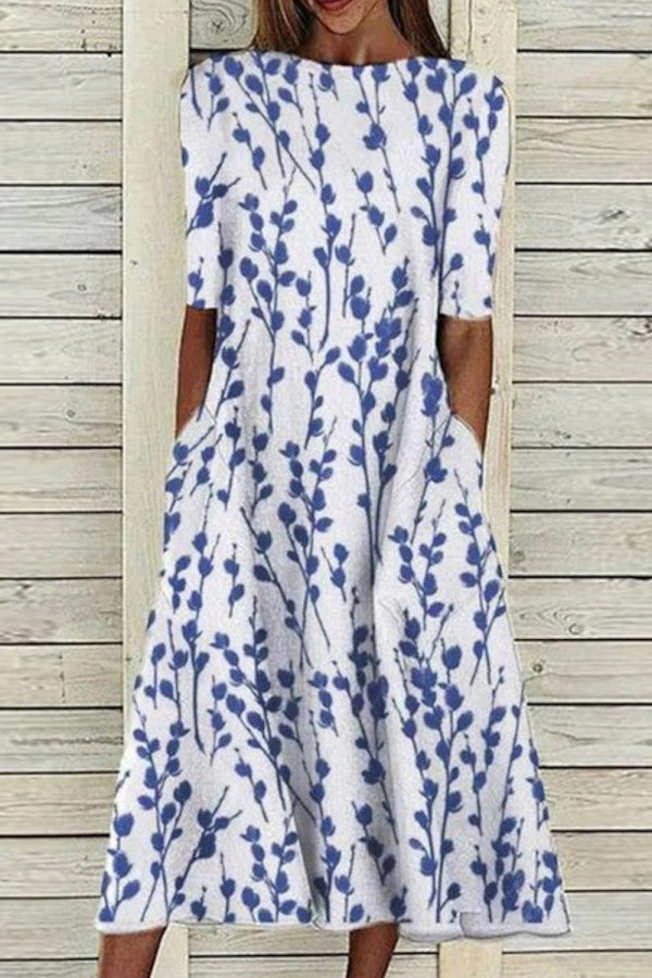 Women's Midi Dress Round Neck Short Sleeve