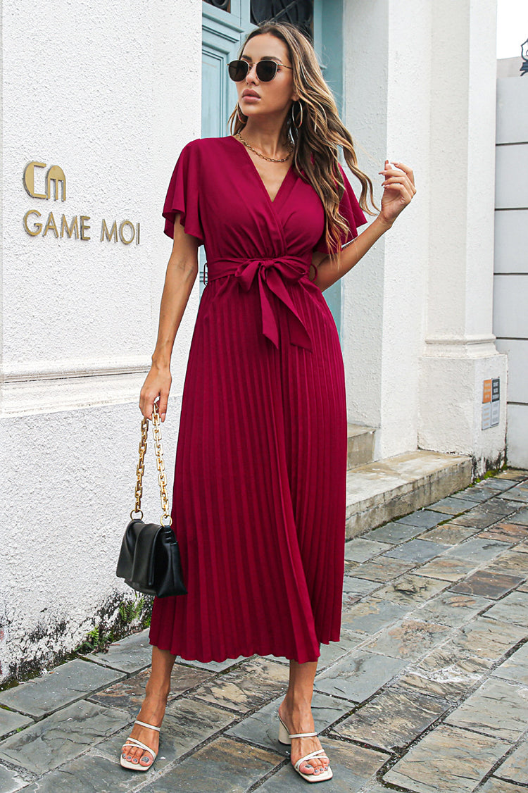 Vianney Jurk | Dames Herfst Maxi Jurk met Plissé, Wijde Mouwen en Taille Ceintuur