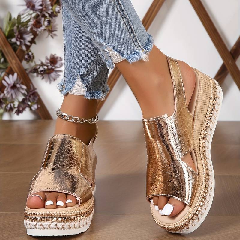 Dames Metallic Platform Slingback Sandalen